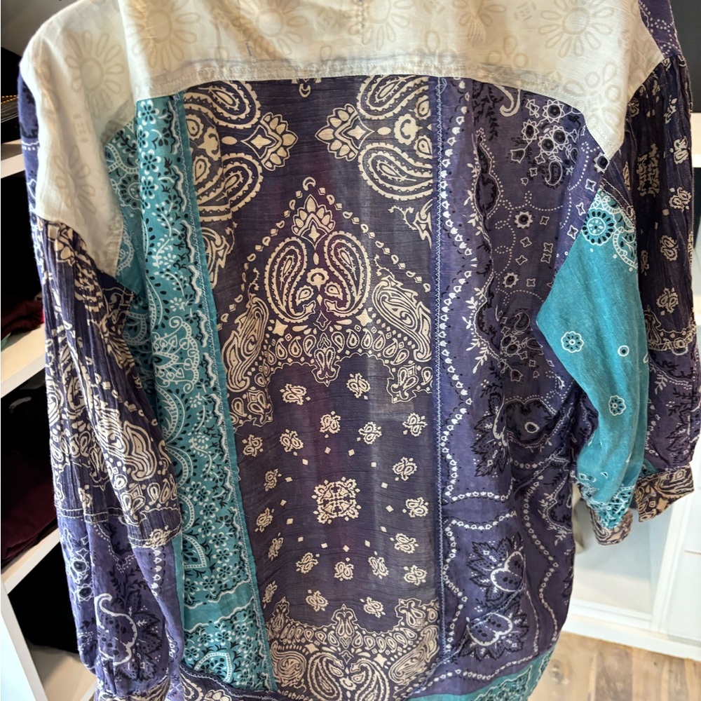 We The Free Cream and Navy Paisley Top